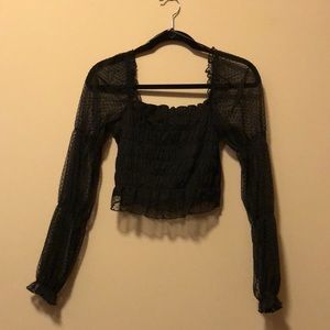 black sheer dotted crop top